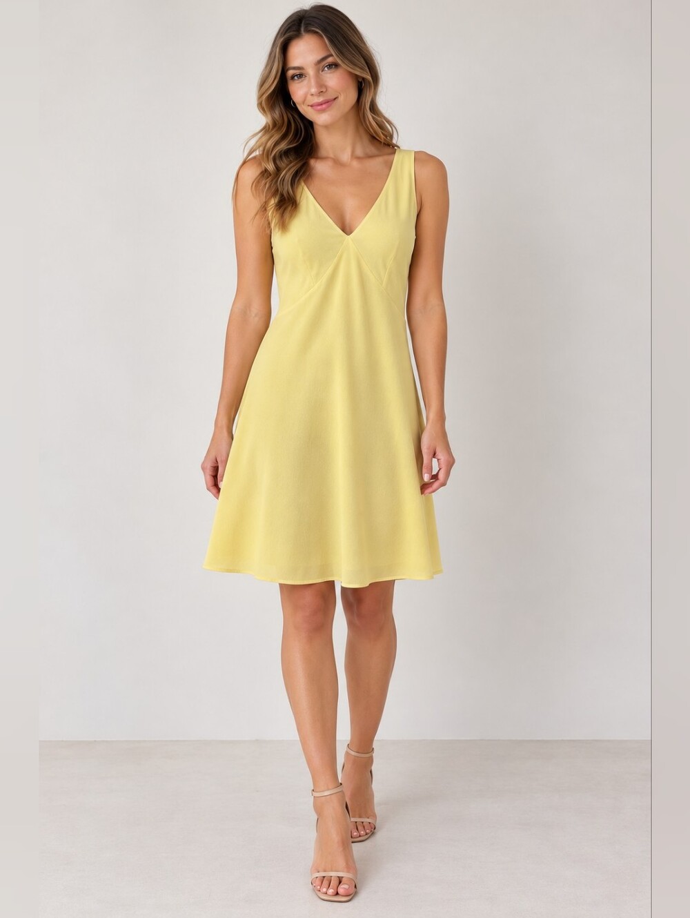 Hugo Buscati Yellow 100% Silk A-Line Dress